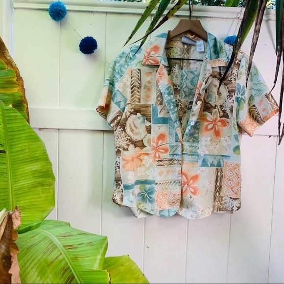 vintage vsco y2k Shell Hawaiian button up popover - Picture 7 of 10